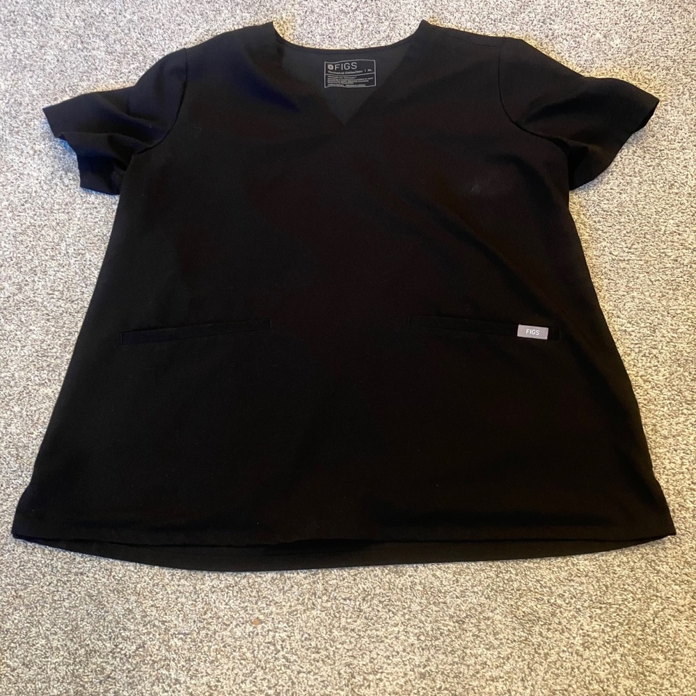 FIGS Technical Collection Black V-Neck Scrub Top FW1100 XL Short Sleeve 2-Pocket